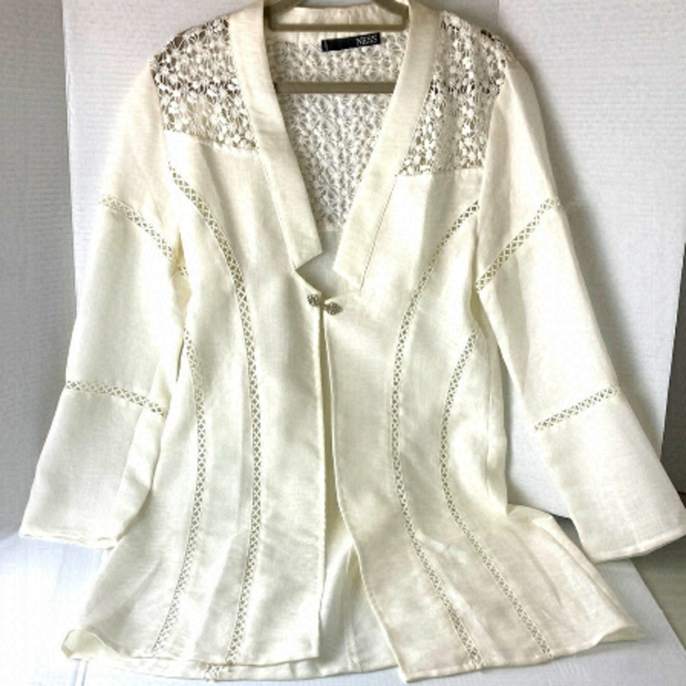 NESS linen jacket blazer crochet detail wedding special occasion